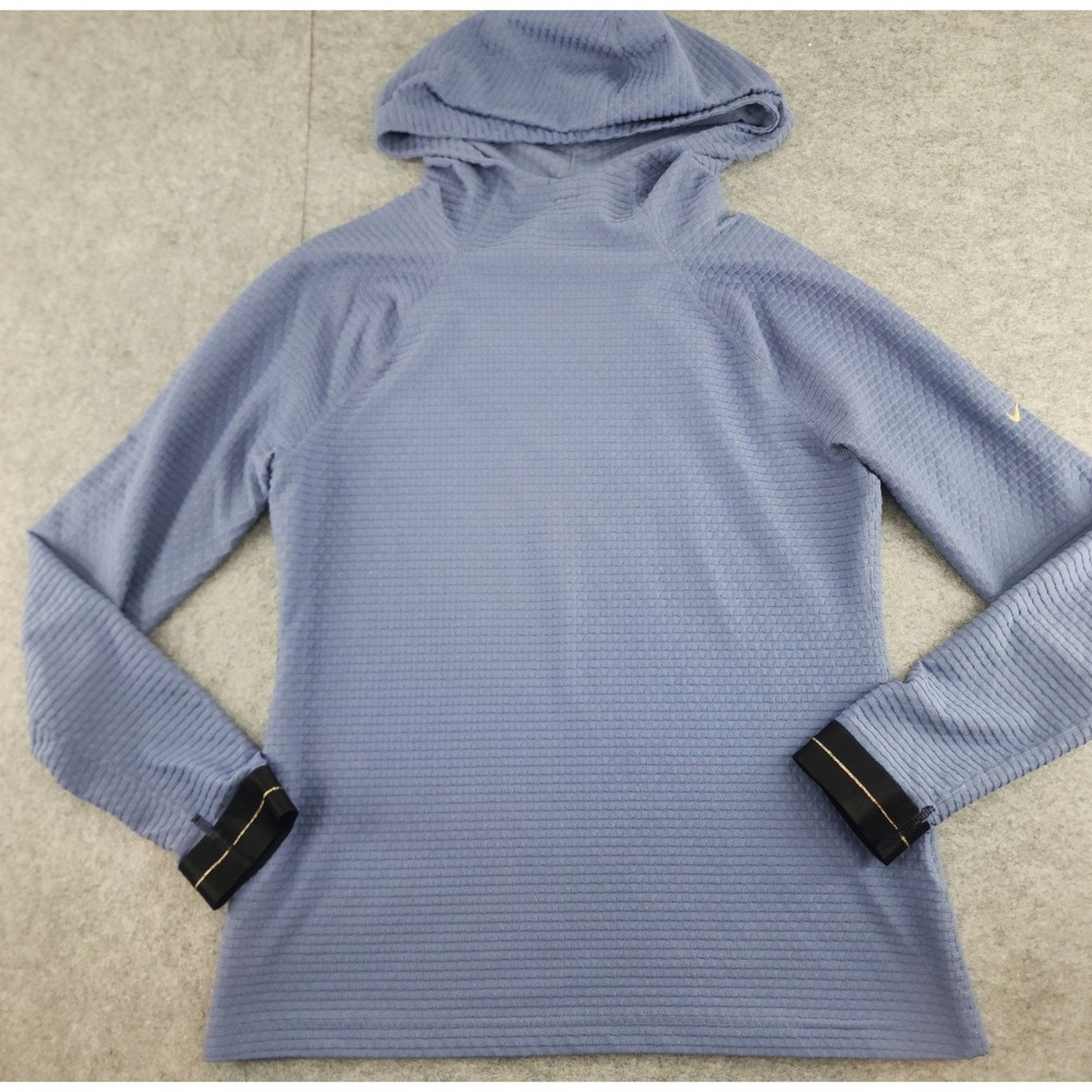 Nike Pro Dri-FIT Waffle Knit‎ Pullover Hoodie Blue Womens Medium Athleisure